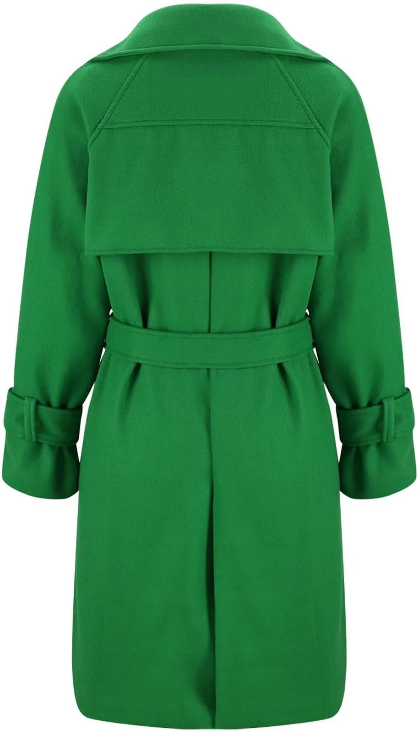 Winter Pea Coats for Women Double Breasted Wool Blend Trench Coats Casual Notched Lapel Mid Long Overcoats With Belt