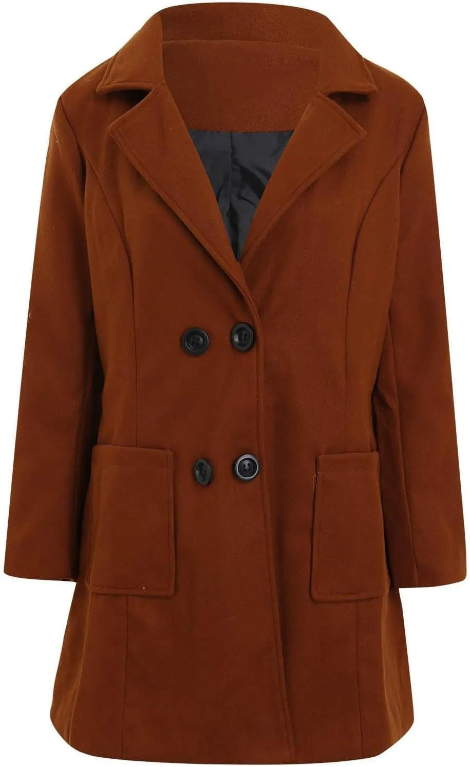 Winter Trench Coat for Women Double Breasted Notched Collar Work Office Jacket Wool Blend Mid Long Pea Coat