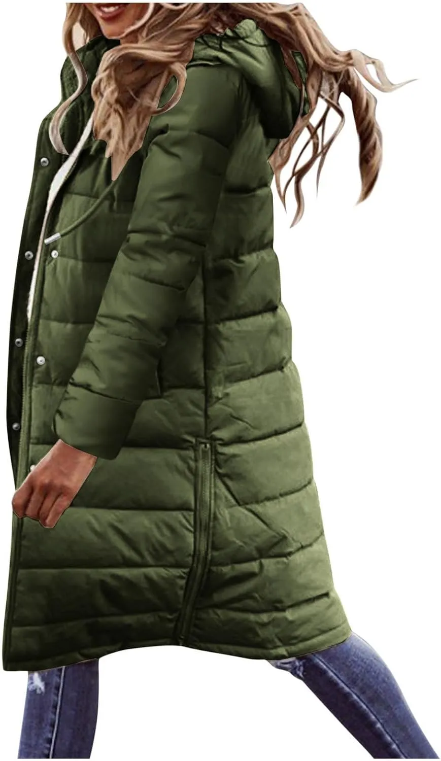 Wkishenl Long Puffer Coat Women Winter Coats Thickened Maxi Parka Jacket Full Zip Knee Length Quilted Outerwear with Hood