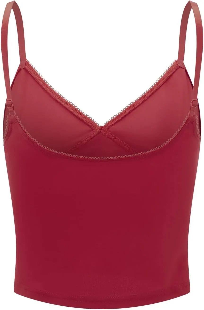 Women Lace Camisole Top Y2k Spaghetti Strap Cami Tank Sleeveless Backless Mesh See Through Going Out Slim Crop Top
