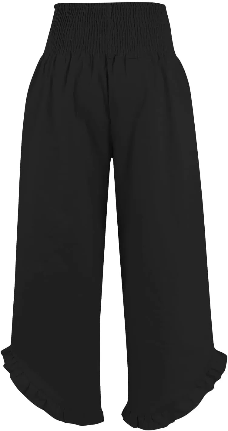 Women Linen Palazzo Pants 2025 Summer High Waisted Wide Leg Pant Pleated Beach Travel Trousers with Pockets