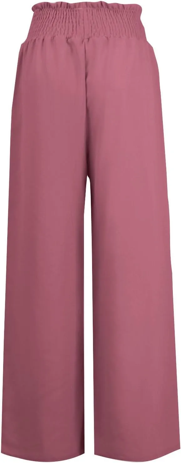 Women Linen Pants Elastic High Waisted Wide Leg Pants Summer 2024 Beach Palazzo Pants Comfy Flowy Trousers with Pockets