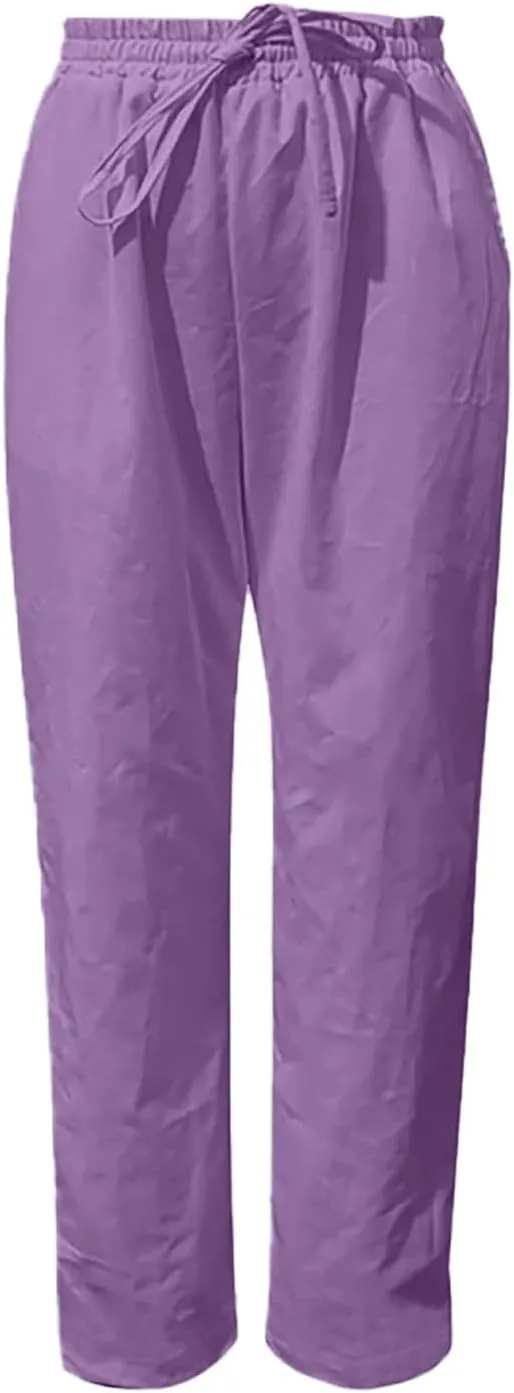 Women Linen Summer Capri Pants 2025 Casual Trendy Solid Wide Leg Elastic Waist Cropped Trousers Comfy Beachwear Pants