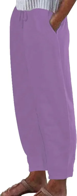 Women Linen Summer Capri Pants 2025 Casual Trendy Solid Wide Leg Elastic Waist Cropped Trousers Comfy Beachwear Pants