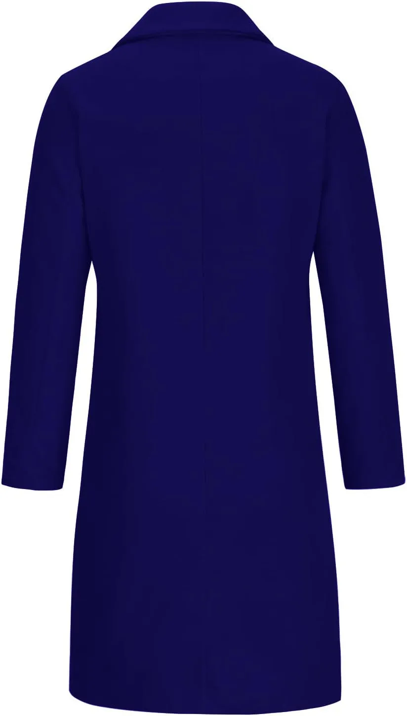 Women Notched Lapel Collar Pea Coat Double Breasted Loose Over Coats Long Sleeve Casual Fashion Jackets