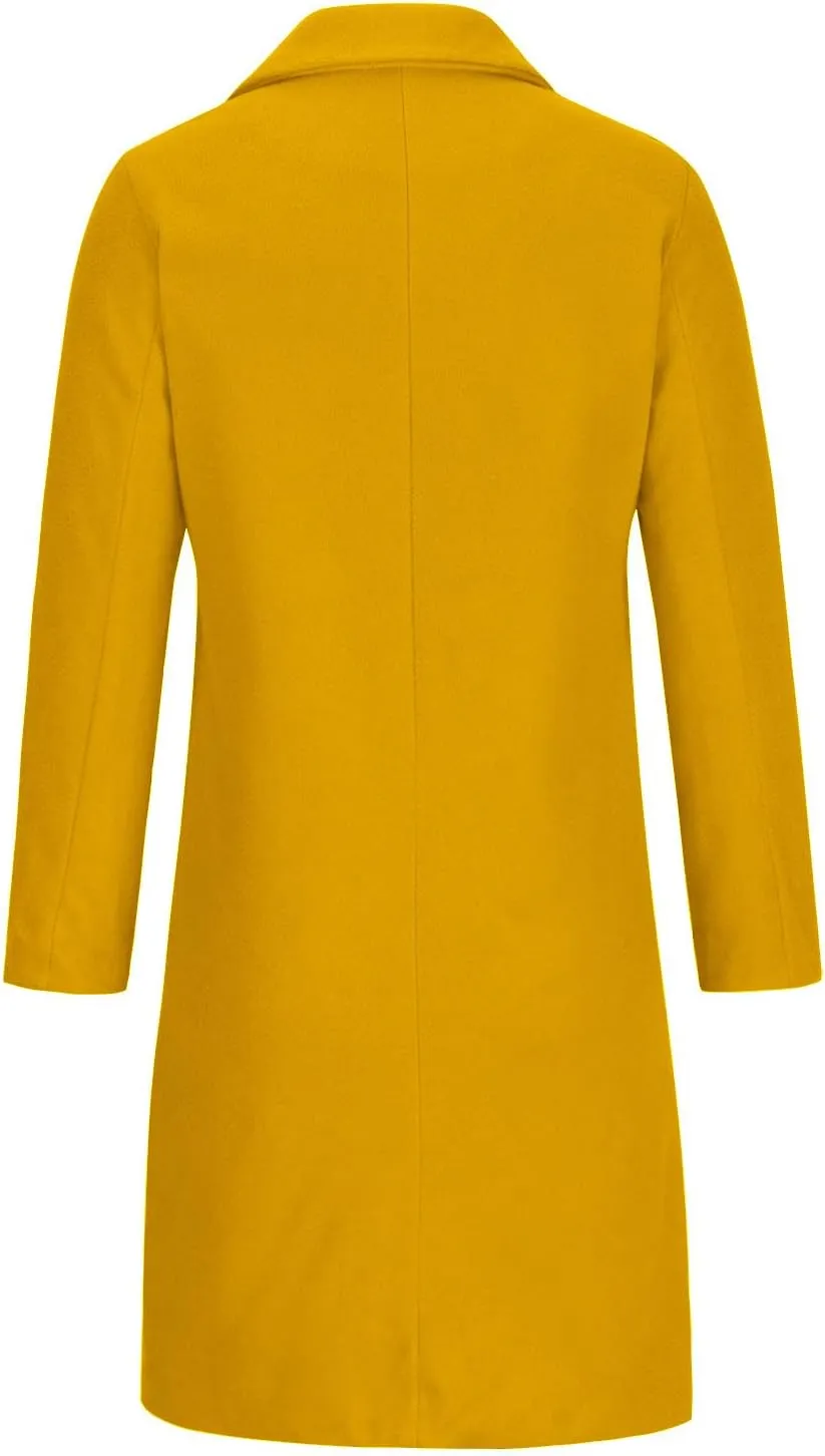 Women Notched Lapel Collar Pea Coat Double Breasted Loose Over Coats Long Sleeve Casual Fashion Jackets