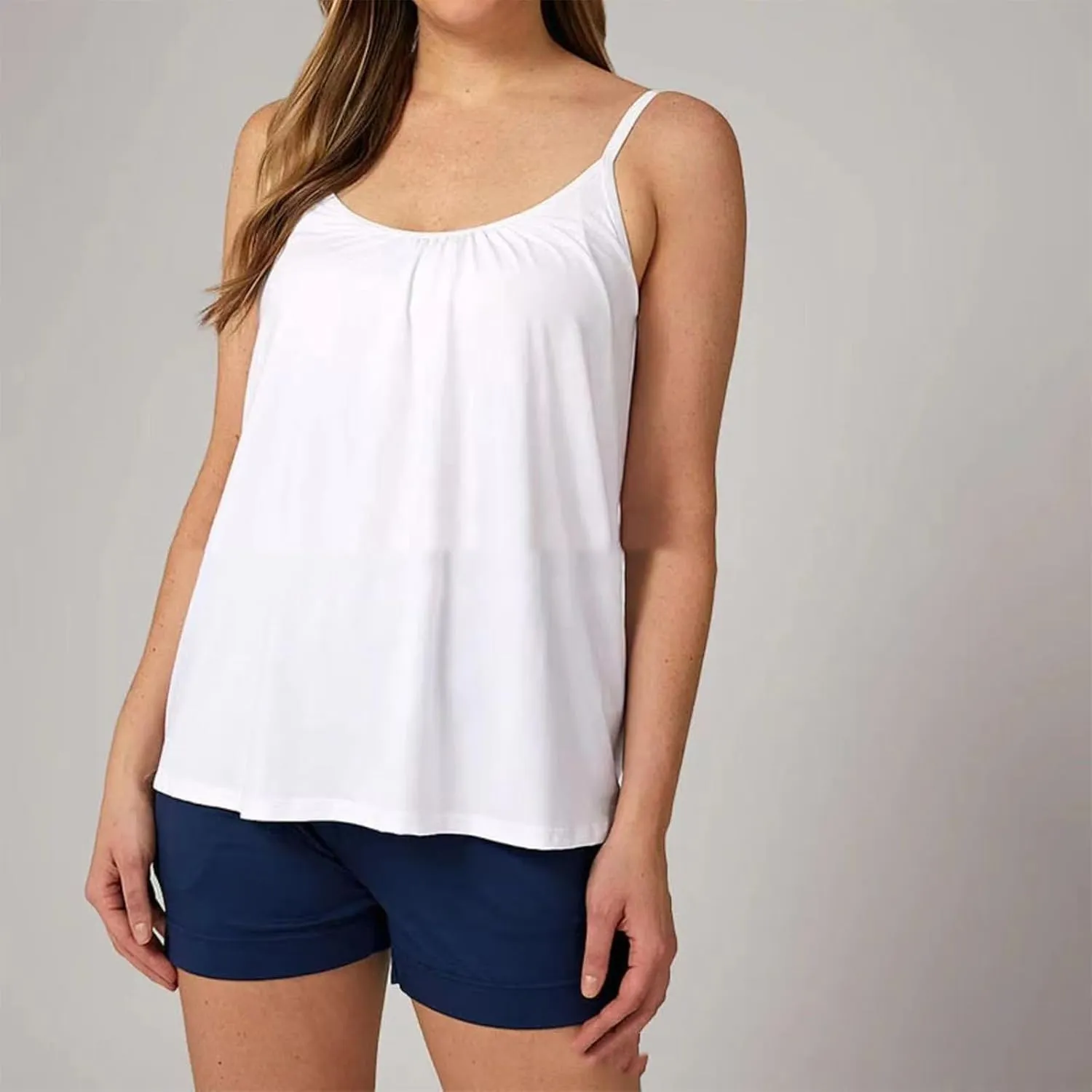 Women Plus Size Tank Top Built-in Bra Spaghetti Strap Camisole Scoop Neck Sleeveless Cami Top Loose Flowy Tunic Shirt