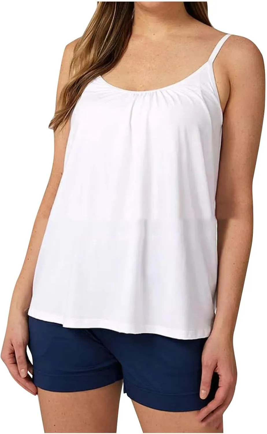 Women Plus Size Tank Top Built-in Bra Spaghetti Strap Camisole Scoop Neck Sleeveless Cami Top Loose Flowy Tunic Shirt