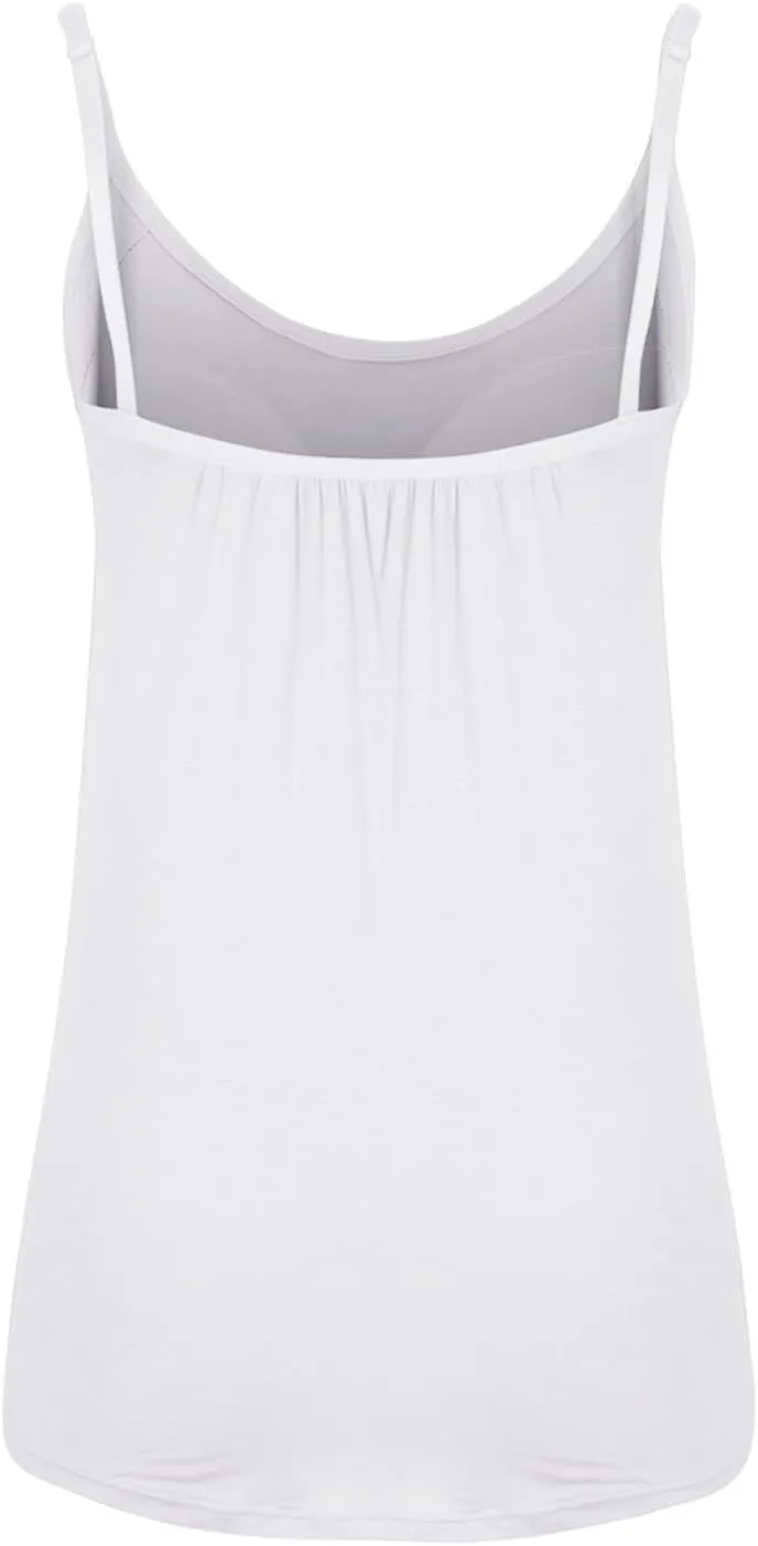 Women Plus Size Tank Top Built-in Bra Spaghetti Strap Camisole Scoop Neck Sleeveless Cami Top Loose Flowy Tunic Shirt