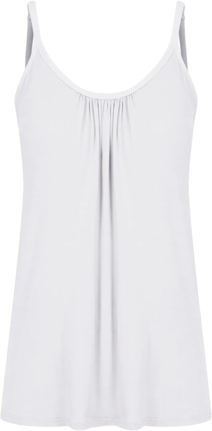 Women Plus Size Tank Top Built-in Bra Spaghetti Strap Camisole Scoop Neck Sleeveless Cami Top Loose Flowy Tunic Shirt