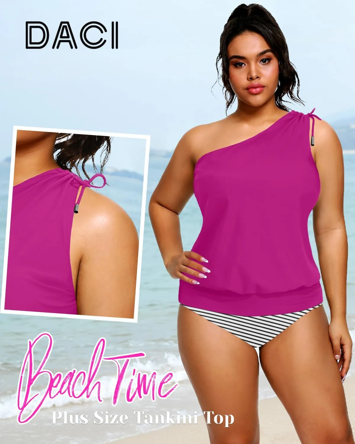 Women Plus Size Tankini Tops - 2025 Blouson Tummy Control Swim Top Only One Shoulder Bathing Suit Top No Bottom