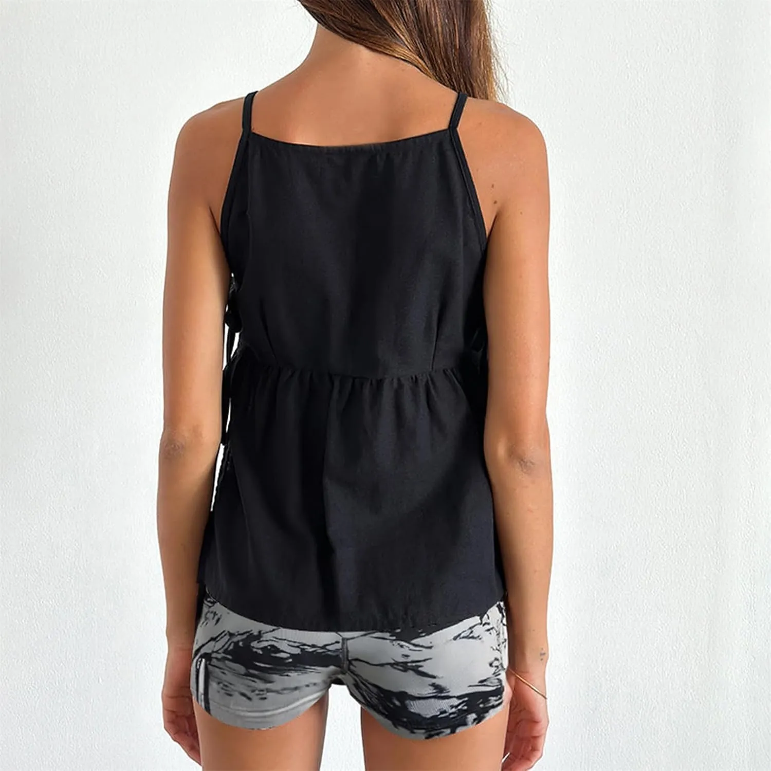 Women Side Tie Tank Top Y2K Vintage Gingham Sleeveless Split Peplum Vest Top Cute Coquette Summer Trendy Streetwear