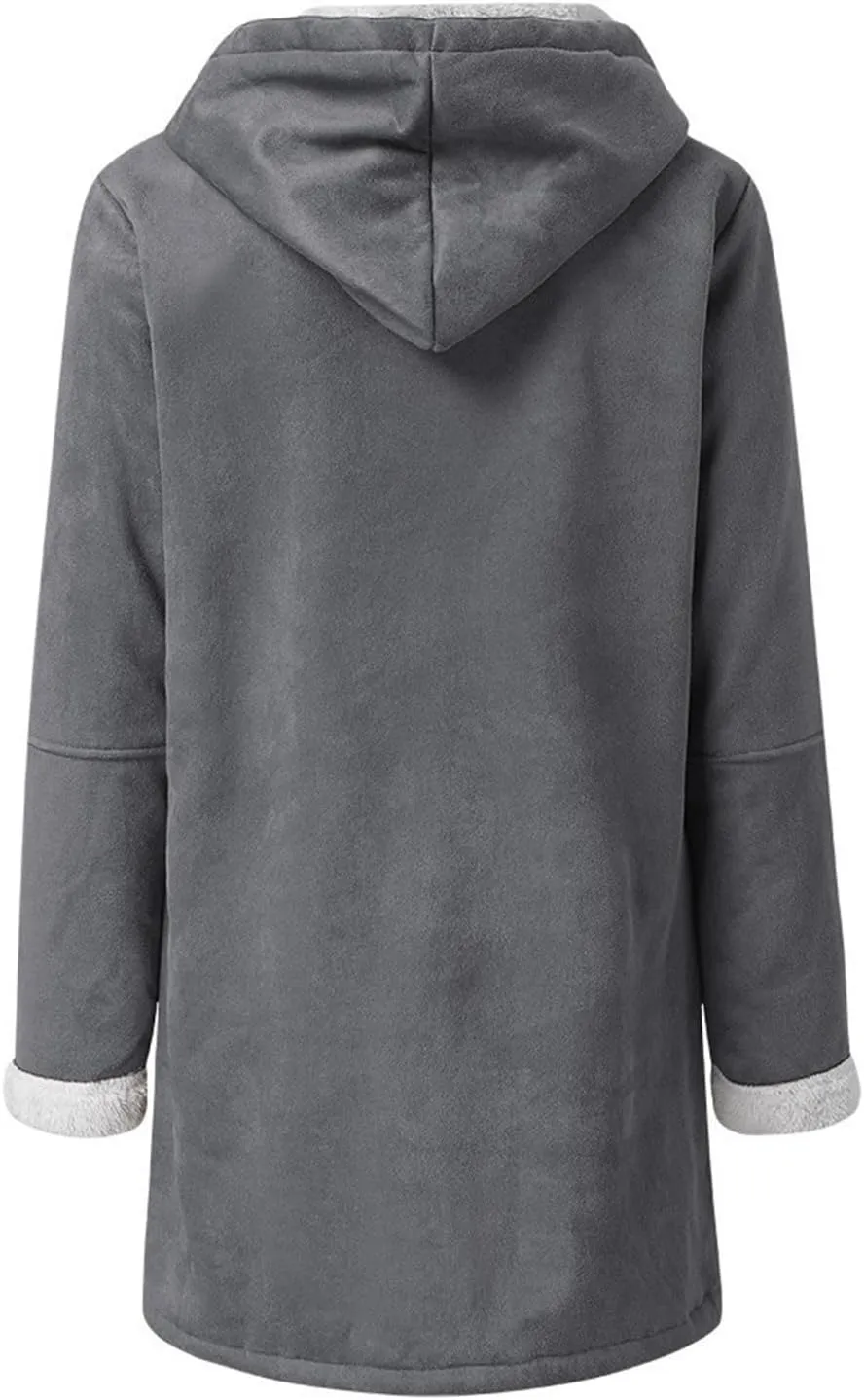 Women Winter Coats Trendy Sherpa Fleece Lined Suede Jackets Hooded Parka Faux Suede Wram Outwear Button Down Overcoat