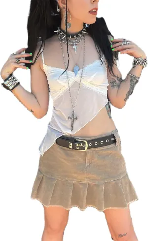 Women Y2k Fairycore Lace Trim Backless Camisoles Top Sexy Low Cut Spaghetti Strap Top Grunge Summer Tank Streetwear