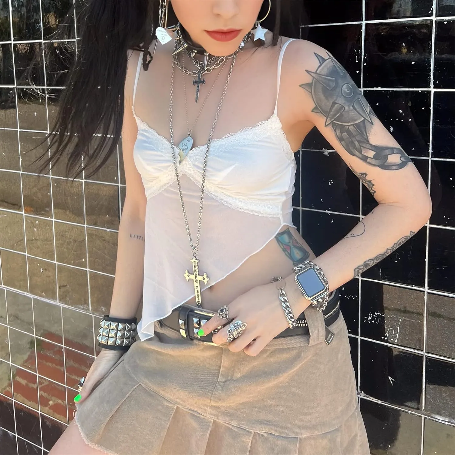 Women Y2k Fairycore Lace Trim Backless Camisoles Top Sexy Low Cut Spaghetti Strap Top Grunge Summer Tank Streetwear