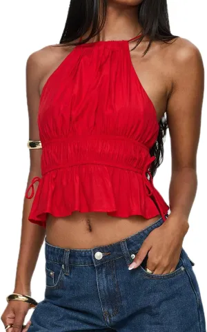 Women Y2K Halter Tank Top Summer Sexy Backless Tie Back Ruched Crop Camisole Shirt Basic Going Out Top Streetwear