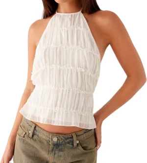 Women Y2K Halter Tank Top Summer Sexy Backless Tie Back Ruched Crop Camisole Shirt Basic Going Out Top Streetwear