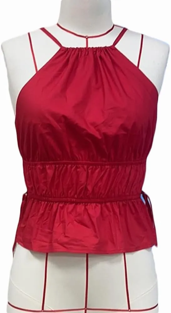 Women Y2K Halter Tank Top Summer Sexy Backless Tie Back Ruched Crop Camisole Shirt Basic Going Out Top Streetwear