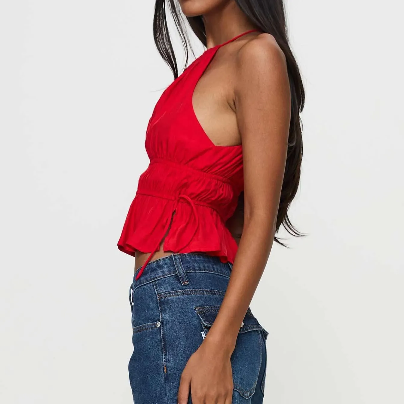 Women Y2K Halter Tank Top Summer Sexy Backless Tie Back Ruched Crop Camisole Shirt Basic Going Out Top Streetwear