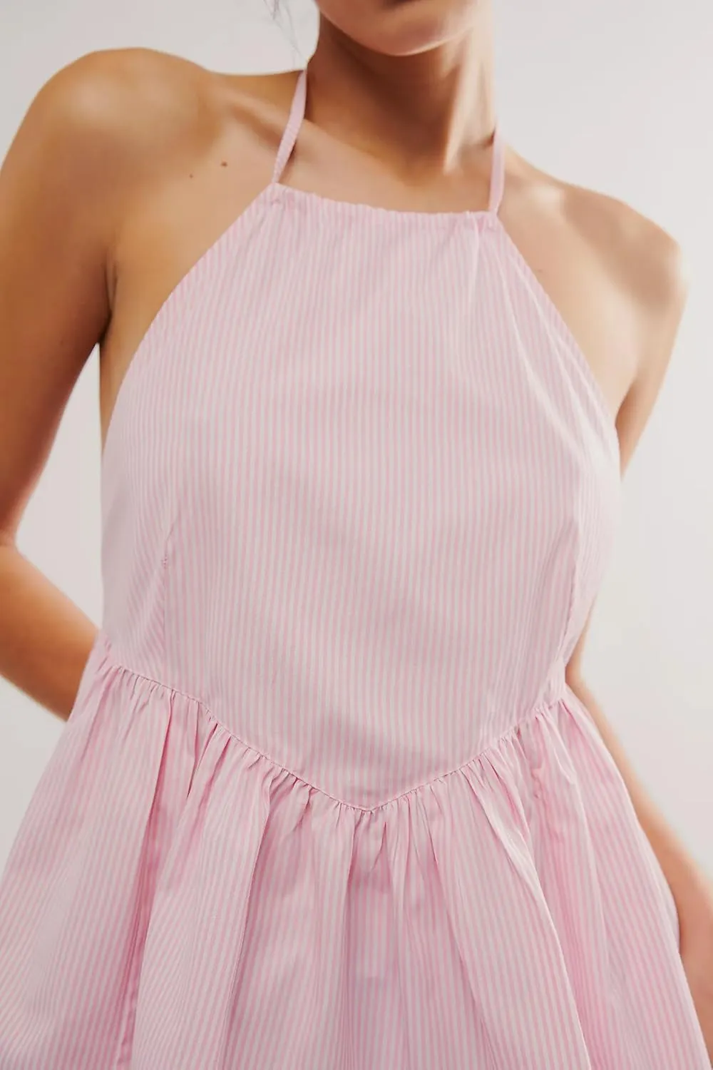 Women Y2k Striped Tank Top Sleeveless Halter Neck Tie Back Babydoll Shirt Cute Ruffle Hem Flowy Cami Vest Top