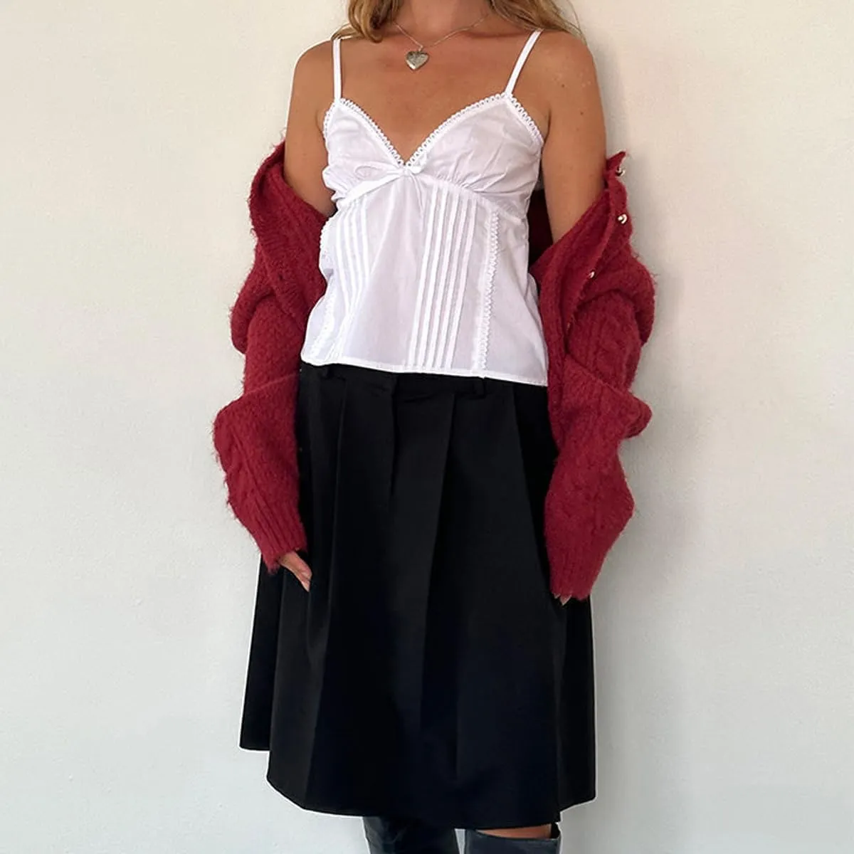 Women Y2K Vintage Cami Tank Top 00s Aesthetic Spaghetti Strap V Neck Crop Top Cottage Camisole Fairy Coquette Vest
