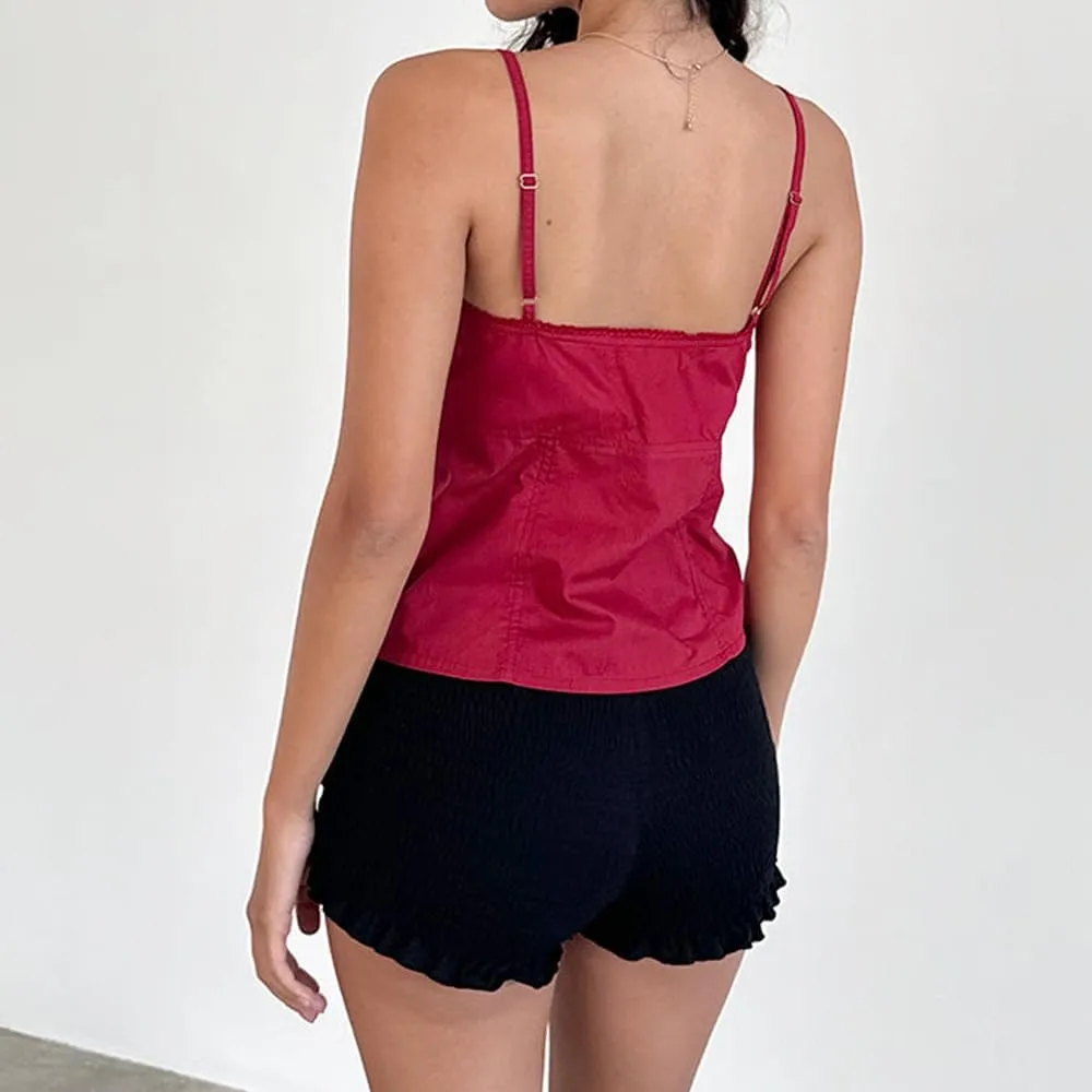 Women Y2K Vintage Cami Tank Top 00s Aesthetic Spaghetti Strap V Neck Crop Top Cottage Camisole Fairy Coquette Vest