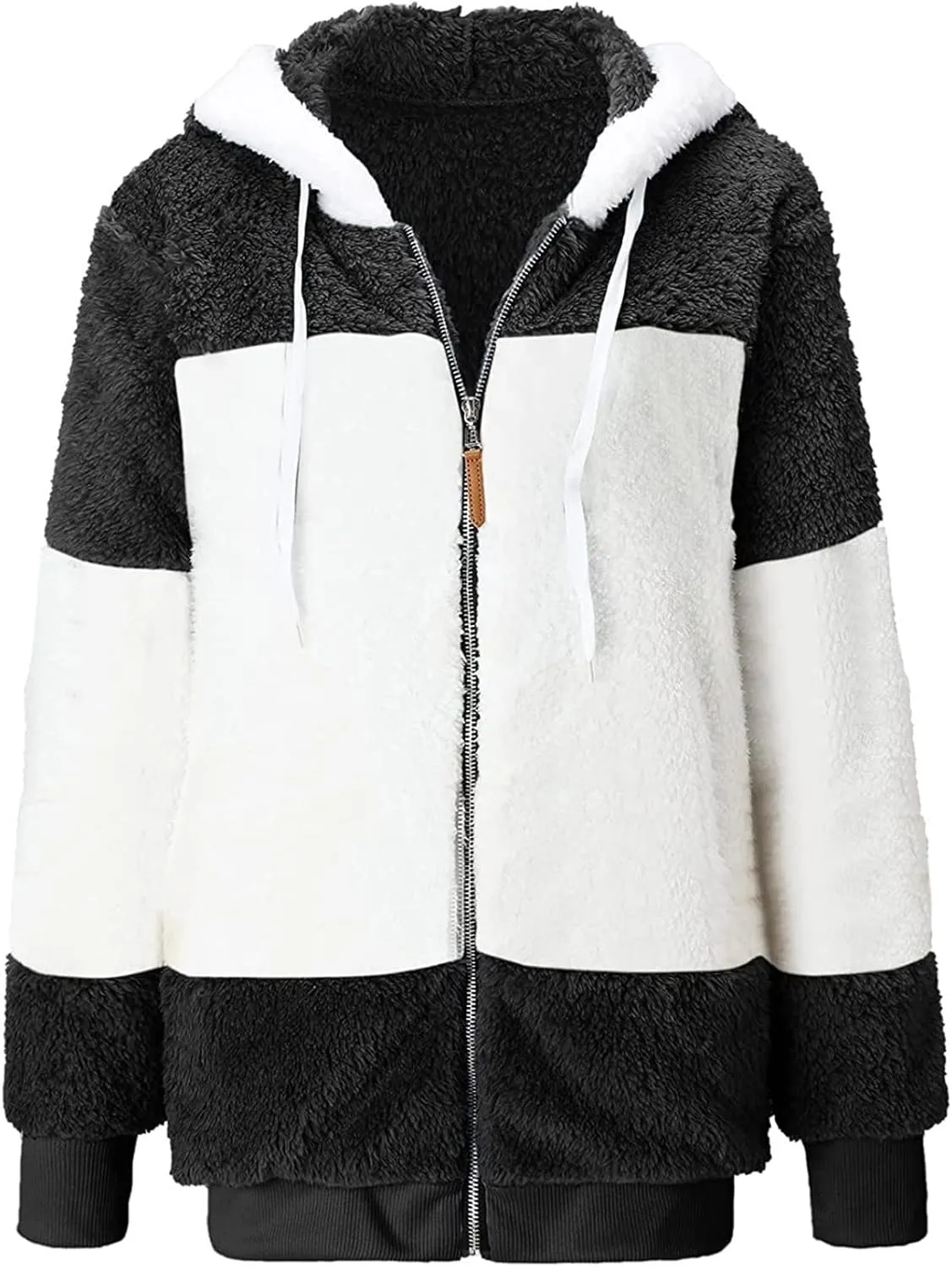 Womens 2024 Plus Size Fuzzy Fleece Jacket Winter Full Zip Plush Hooded Cardigan Coats Soft Shaggy Warm Outerwear