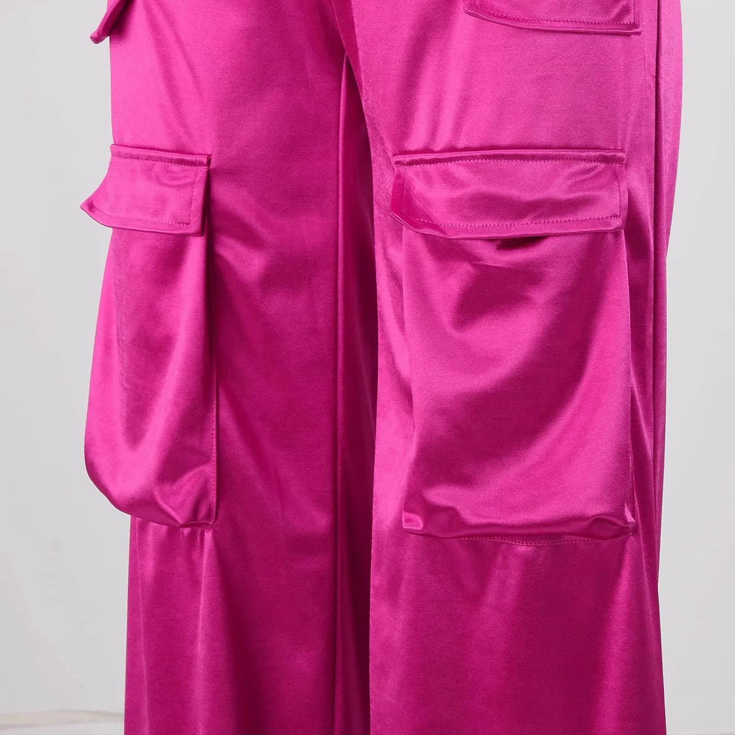 Women's Casual Fashion Pants Muilt Pocket Pants High Rise Satin Soft Track Suit Sweatpants Baggy Wide Leg Trousers
