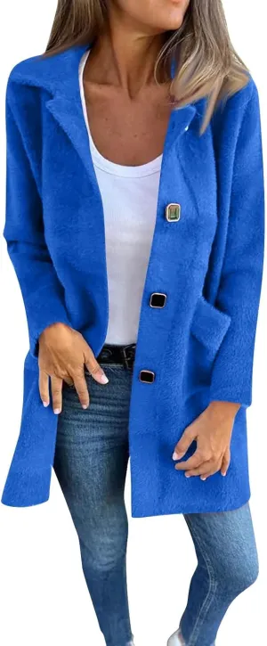 Womens Coats Long Sleeve Lapel Winter Coat for Women 2024 Pea Coat Fall Casual Coats Jacket Outerwear with Pockets