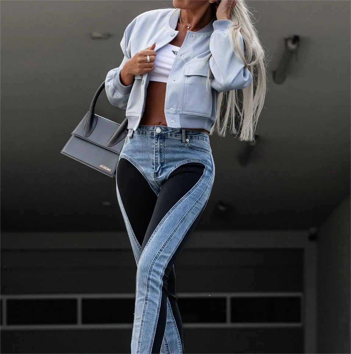 Womens Cropped Jackets Long Sleeve Button Down Stand Collar Trendy Casual Solid Color Coats with Pockets