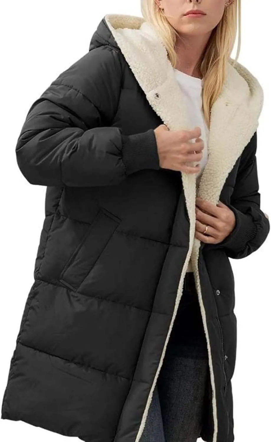 Women's Fall Fashion Winter Trench Coats Zip Up Stand Collar Wool Lined Jacket Coat Loose Button Down Plaid Coats
