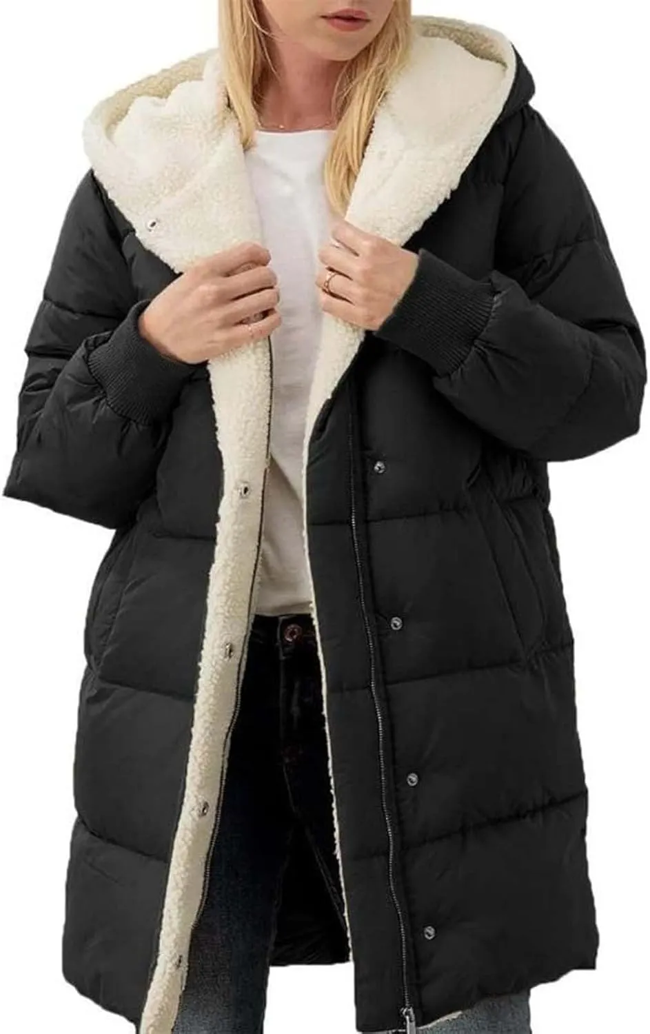 Women's Fall Fashion Winter Trench Coats Zip Up Stand Collar Wool Lined Jacket Coat Loose Button Down Plaid Coats