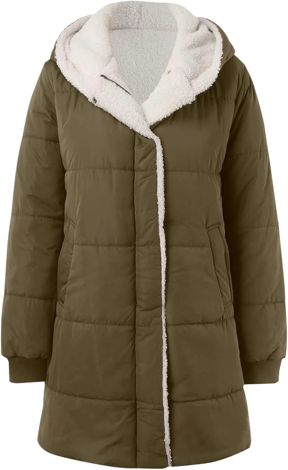 Women's Fleece Lined WInter Warm Coats Thick Padded Button Down Hooded Cotton Jackets with Pockets Outdoor Outerwear