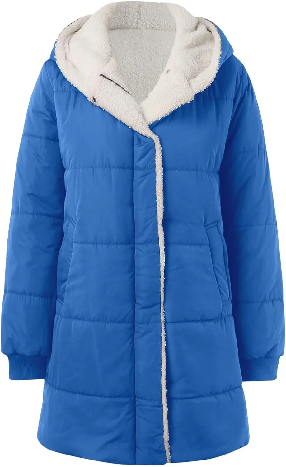 Women's Fleece Lined WInter Warm Coats Thick Padded Button Down Hooded Cotton Jackets with Pockets Outdoor Outerwear