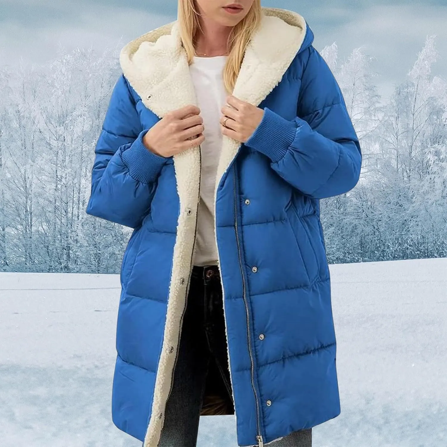 Women's Fleece Lined WInter Warm Coats Thick Padded Button Down Hooded Cotton Jackets with Pockets Outdoor Outerwear