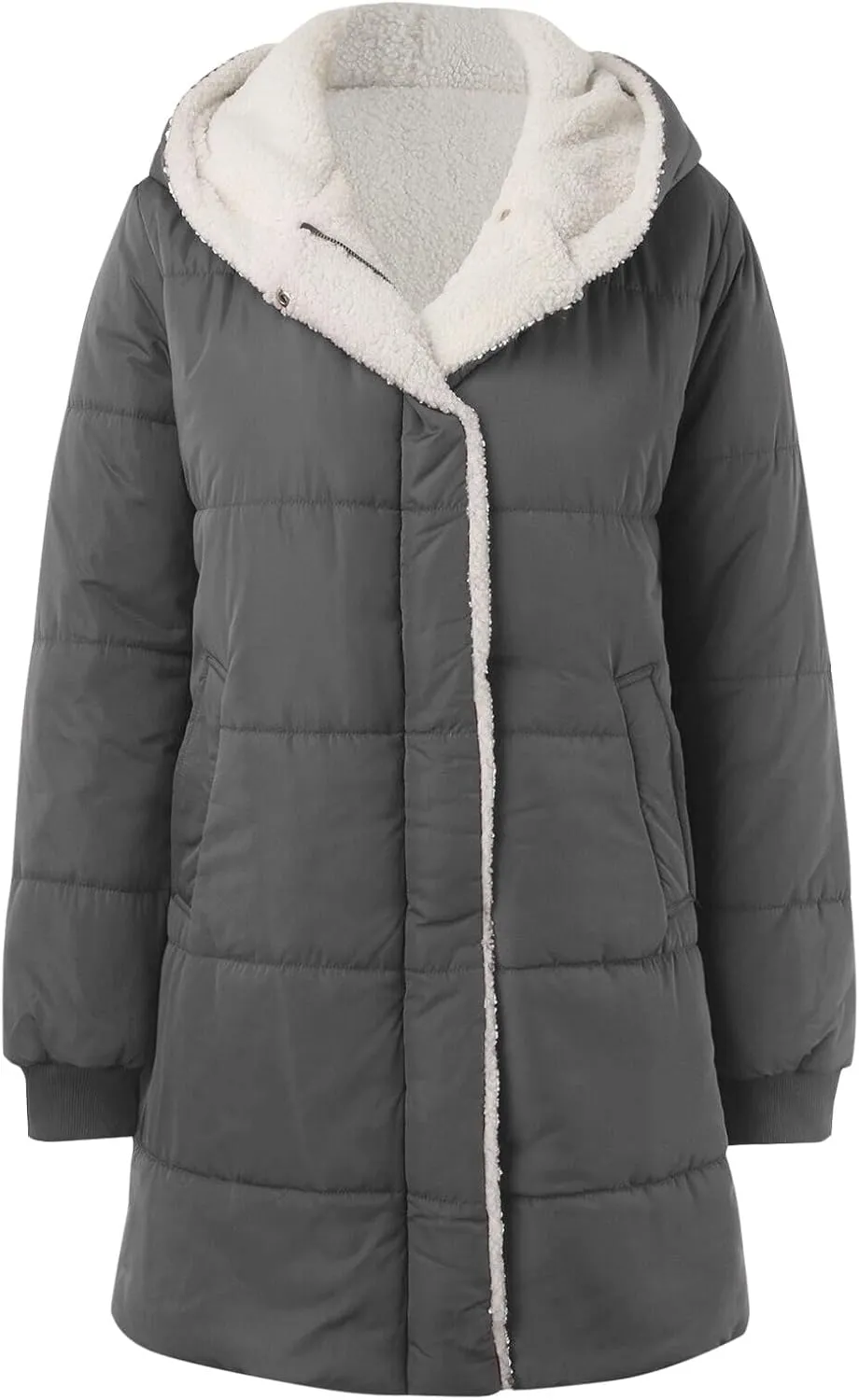 Women's Fleece Lined WInter Warm Coats Thick Padded Button Down Hooded Cotton Jackets with Pockets Outdoor Outerwear