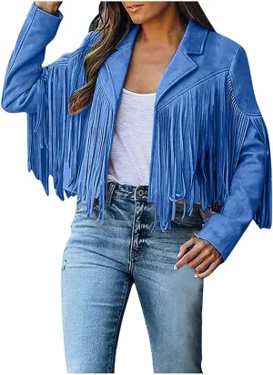 Women's Fringe Jacket Faux Suede Leather Jackets 2024 Fashion Tassel Motorcycle Cropped Coats Fall Outfits