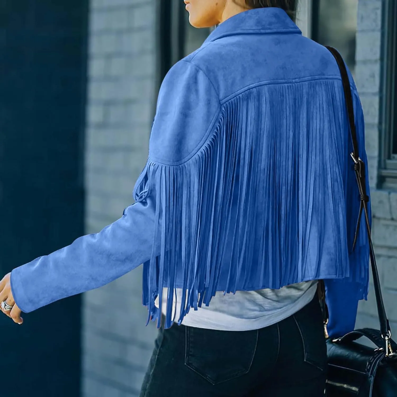Women's Fringe Jacket Faux Suede Leather Jackets 2024 Fashion Tassel Motorcycle Cropped Coats Fall Outfits