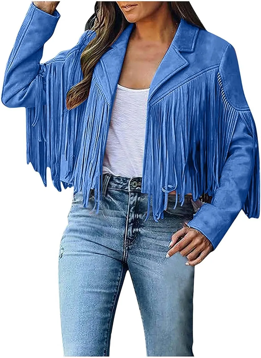 Women's Fringe Jacket Faux Suede Leather Jackets 2024 Fashion Tassel Motorcycle Cropped Coats Fall Outfits