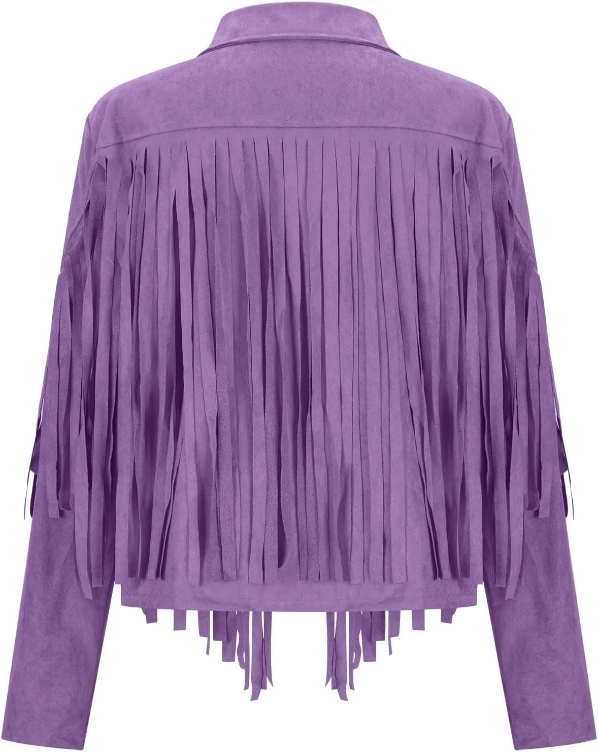 Womens Fringe Tassel Suede Jackets Fashion Crop Faux Leather Motorcycle Coats Vintage Long Sleeve Lapel Neck Cardigan