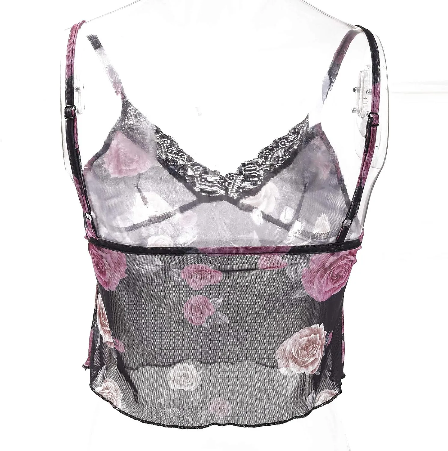 Womens Lace Crop Top Sexy V Neck Spaghetti Strap Tank Top Spliced Cami Sleeveless Patchwork V-Neck Camisole Shirt