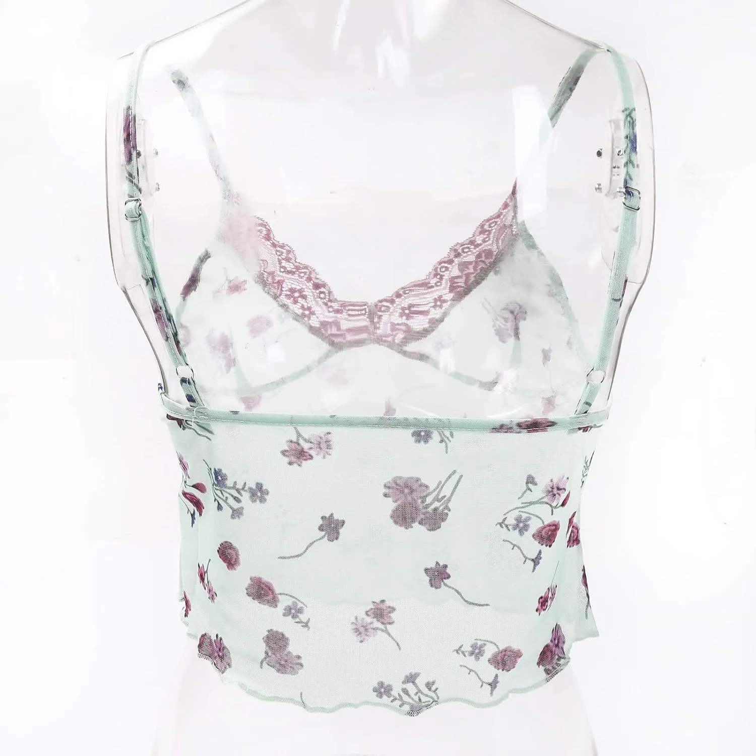 Womens Lace Crop Top Sexy V Neck Spaghetti Strap Tank Top Spliced Cami Sleeveless Patchwork V-Neck Camisole Shirt