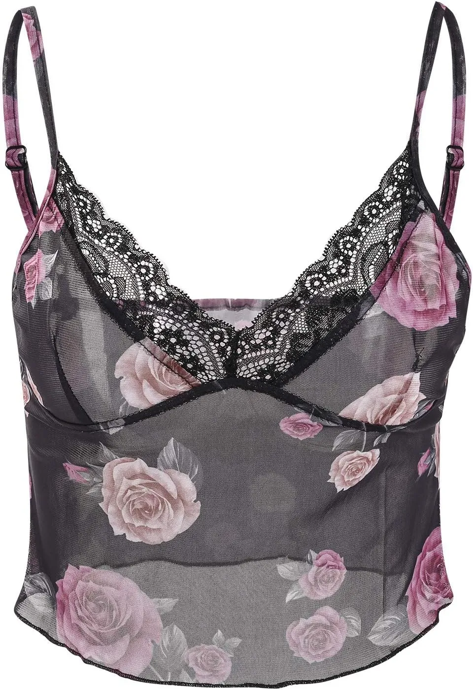 Womens Lace Crop Top Sexy V Neck Spaghetti Strap Tank Top Spliced Cami Sleeveless Patchwork V-Neck Camisole Shirt