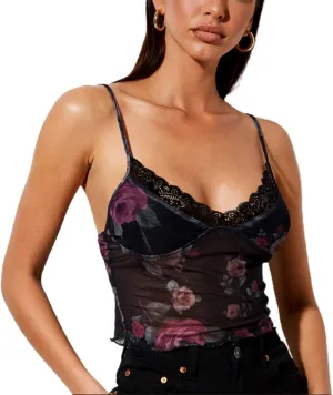 Womens Lace Crop Top Sexy V Neck Spaghetti Strap Tank Top Spliced Cami Sleeveless Patchwork V-Neck Camisole Shirt
