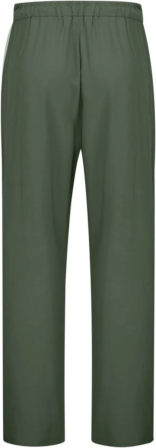 Women's Linen Pants Casual 2025 Solid Loose Drawstring Pants Elastic Waist Straight Leg Baggy Trousers with Pockets