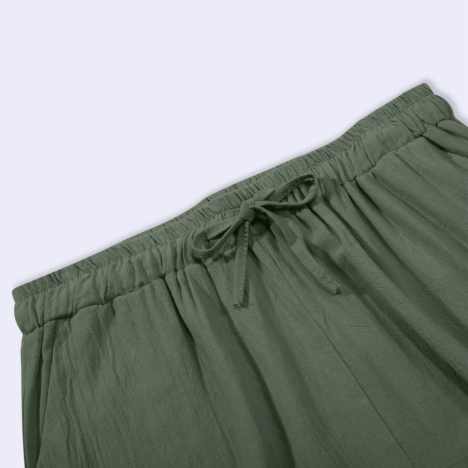 Women's Linen Pants Casual 2025 Solid Loose Drawstring Pants Elastic Waist Straight Leg Baggy Trousers with Pockets