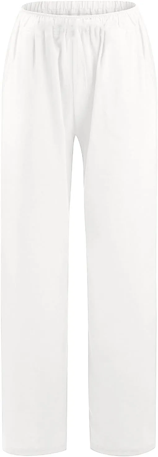 Womens Linen Pants Casual Beach Vacation Clothes Trendy Wide Leg Pants Woman Flowy Palazzo Trousers Pants