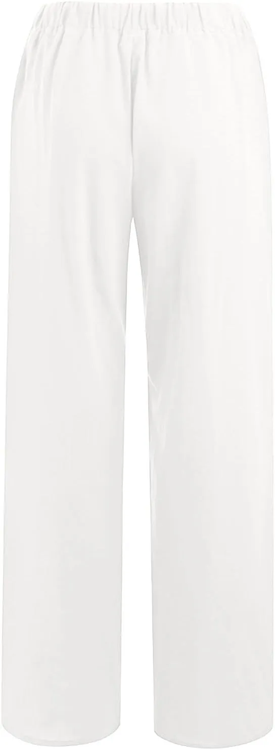 Womens Linen Pants Casual Beach Vacation Clothes Trendy Wide Leg Pants Woman Flowy Palazzo Trousers Pants