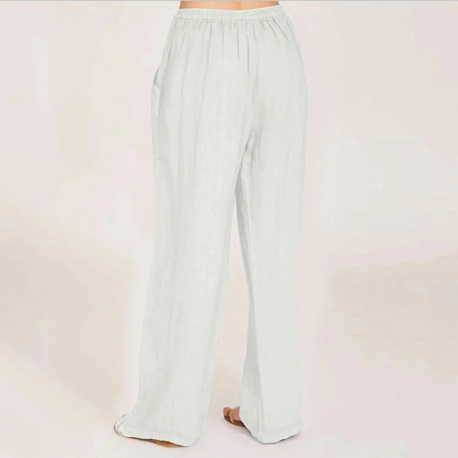 Womens Linen Pants Casual Beach Vacation Clothes Trendy Wide Leg Pants Woman Flowy Palazzo Trousers Pants