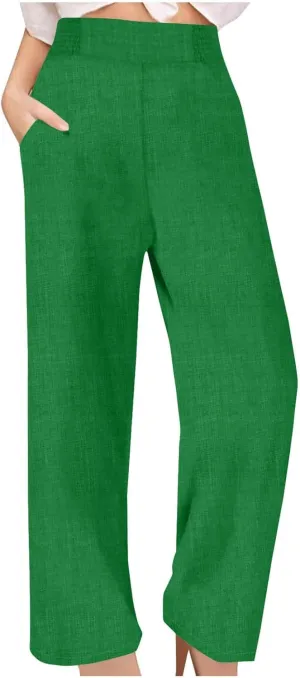 Womens Linen Pants Wide Leg Casual Baggy Trousers Pocketed Summer Palazzo Pants 2025 Beach Travel Vacation Outfits